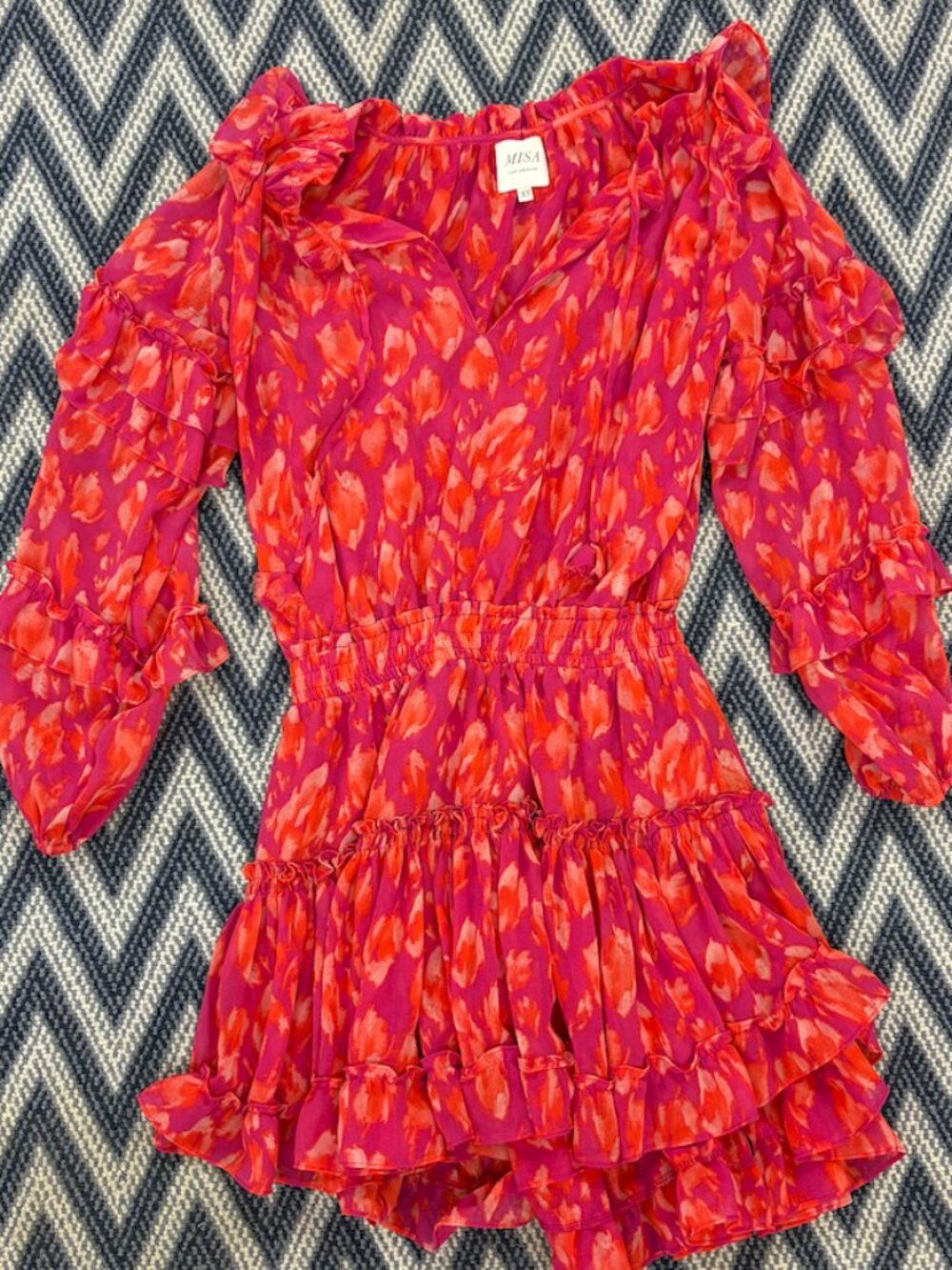 MISA Los Angeles Pink & Red Floral Ruffle Mini Dress XS